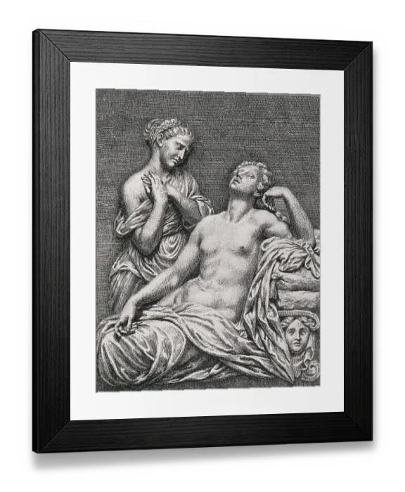 Framed Print : The suicide of Cleopatra, Cleopatra lies dead on her bed and is mourned by a servant Framed Print : The suicide of Cleopatra, Cleopatra lies dead on her bed and is mourned by a servant