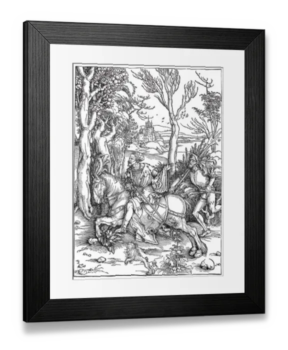 Framed Print : Knight and Landsknecht, woodcut by Albrecht Duerer