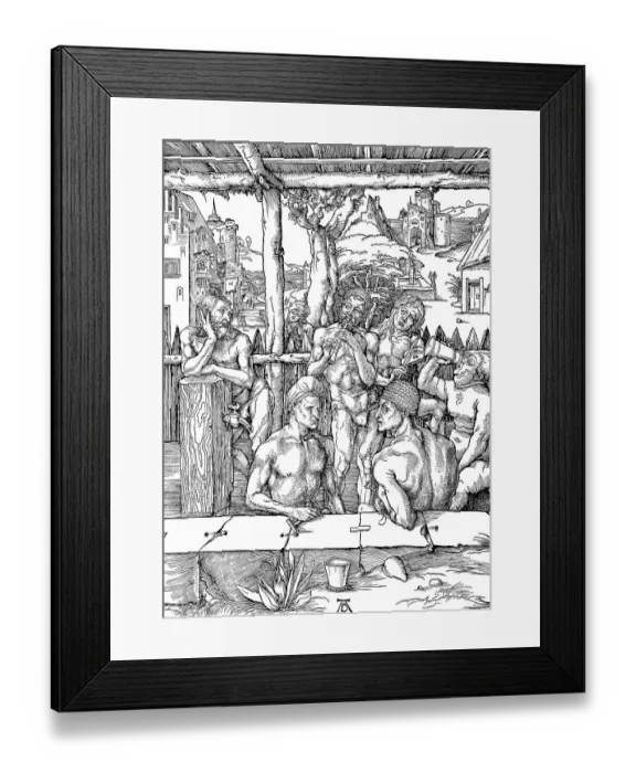 Framed Print : The Men's Bath, woodcut by Albrecht Duerer