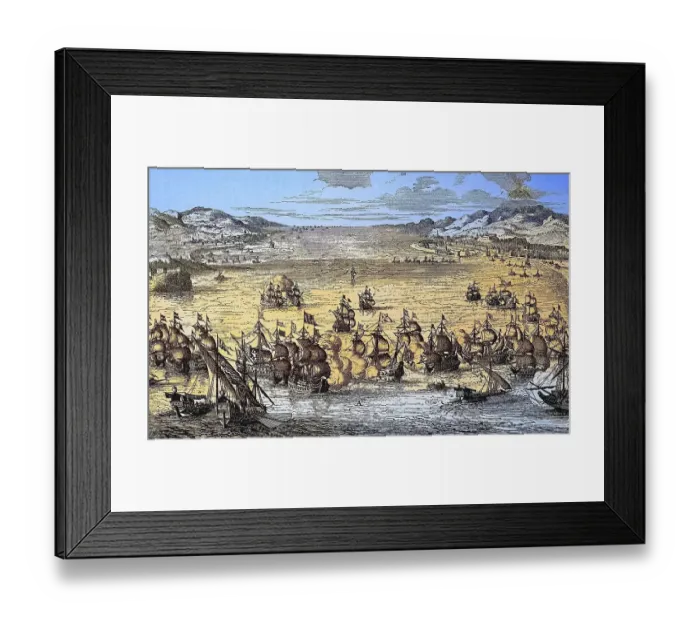 Framed Print : Naval battle between the Dutch and French navies at Syracuse on 22 April 1676 Framed Print : Naval battle between the Dutch and French navies at Syracuse on 22 April 1676