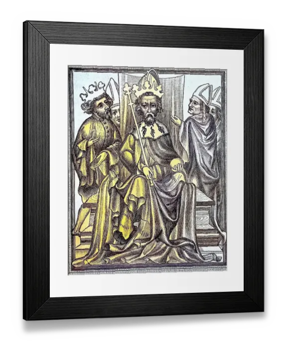 Framed Print : Emperor Charles IV in Imperial Order with his son Wenceslas and bishops