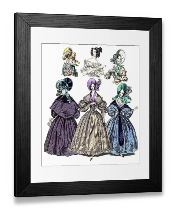 Framed Print : Fashion through the ages, Ladies fashions in Paris and London
