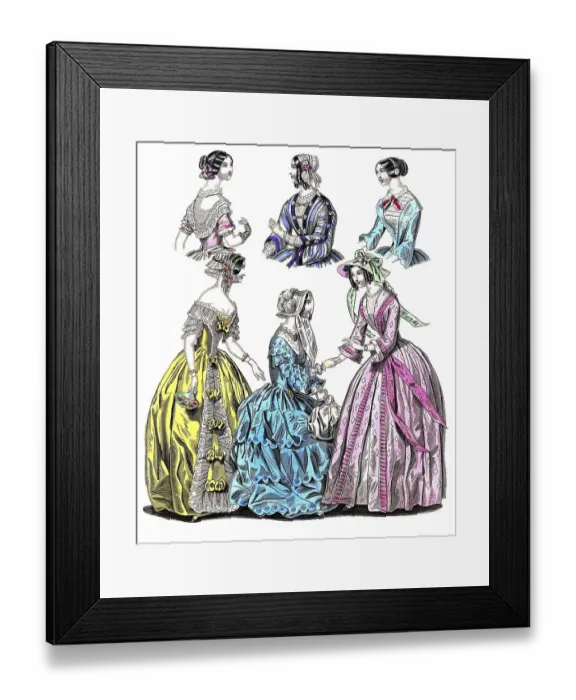 Framed Print : Fashion through the ages, Ladies fashions in Paris and London Framed Print : Fashion through the ages, Ladies fashions in Paris and London