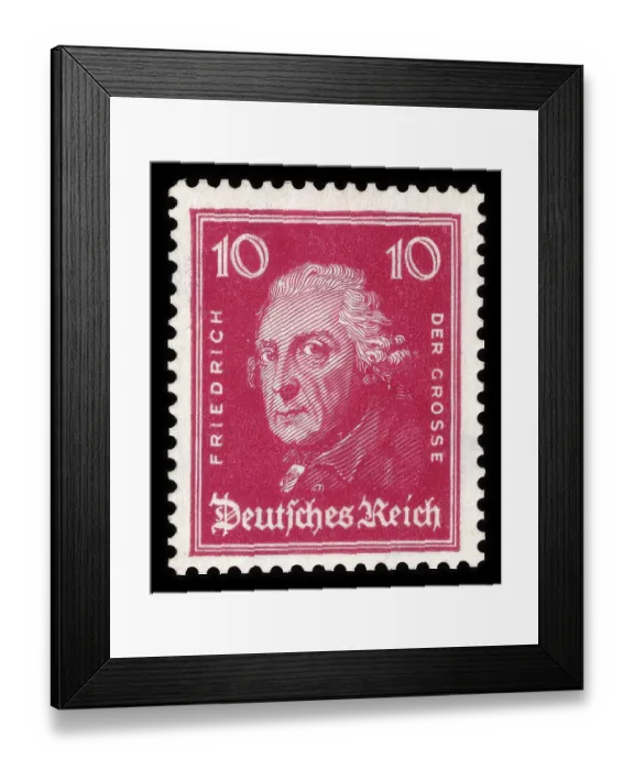 Framed Print : Historic stamp, German Reich, definitive stamp at 10 Pfennig with portrait of Frederick the Great