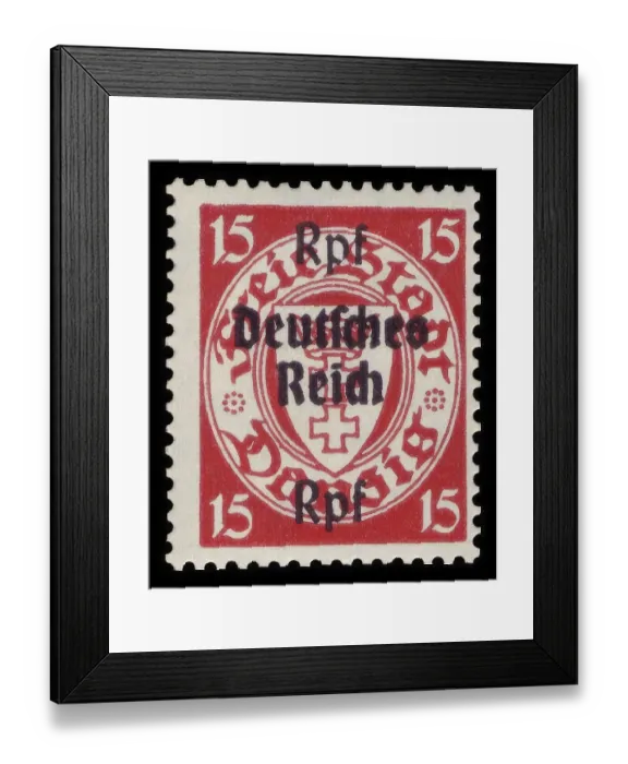 Framed Print : Historic stamp, German Reich, Danzig postage stamp series with overprint