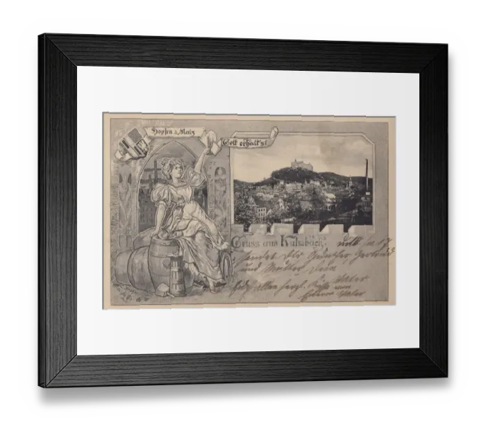 Framed Print : Hopfen und Malz, Old picture postcard from the beer town Kulmbach