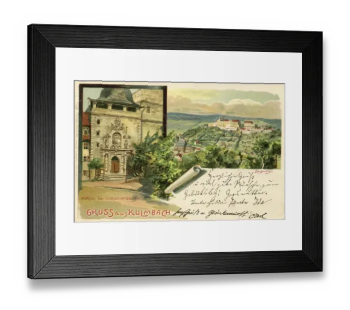 Framed Print : Old picture postcard from Kulmbach with the portal of the Christiansburg