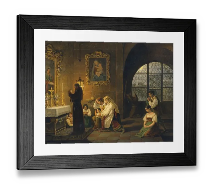 Framed Print : The interior of an Italian church with people praying Framed Print : The interior of an Italian church with people praying