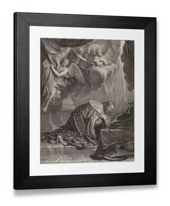 Framed Print : Louis XIV kneeling in front of the Cross and Crown of Thorns