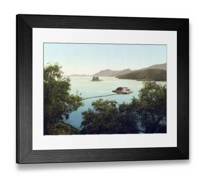 Framed Print : Monastery island of Vlacherna and behind it the mouse island