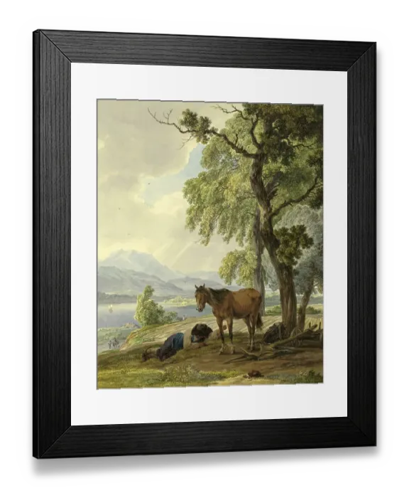 Framed Print : Resting Farmer with his Horse beside the Ploughed Field