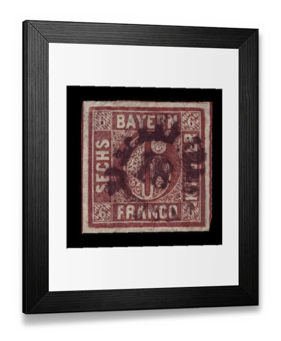 Framed Print : Stamp from Kingdom of Bavaria, circa (1862)