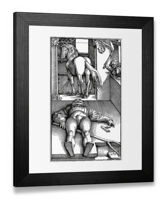 Framed Print : The Bewitched Stableman, the farmhand lying unconscious on the ground behind the horse Framed Print : The Bewitched Stableman, the farmhand lying unconscious on the ground behind the horse
