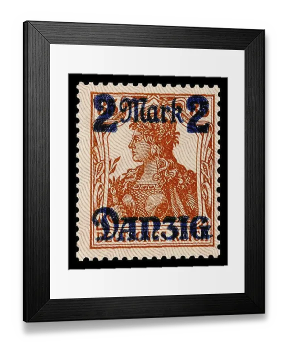 Framed Print : Stamp of the German Reich, overprinted with the lettering Danzig