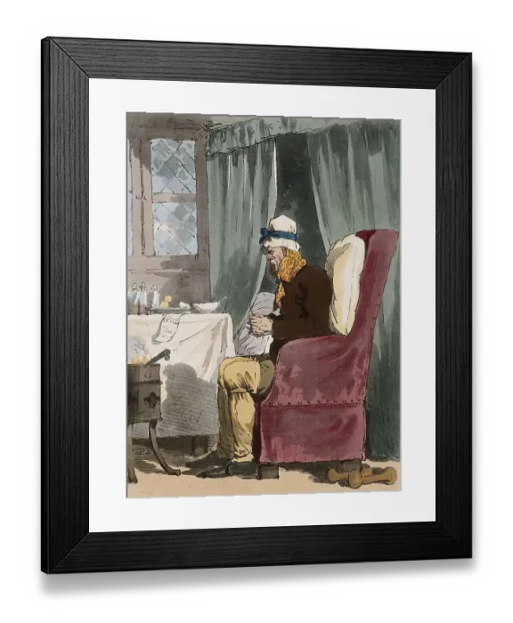 Framed Print : A seated hypochondriac trembling in front of a fire