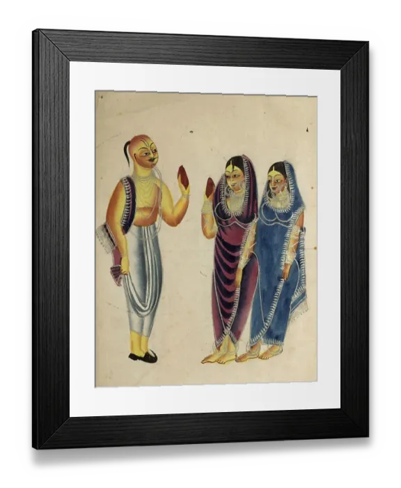 Framed Print : Vaishnava devotee with two woman, c Framed Print : Vaishnava devotee with two woman, c