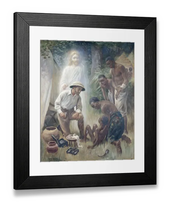 Framed Print : Tropical Diseases, A medical missionary tends to a sick African Framed Print : Tropical Diseases, A medical missionary tends to a sick African