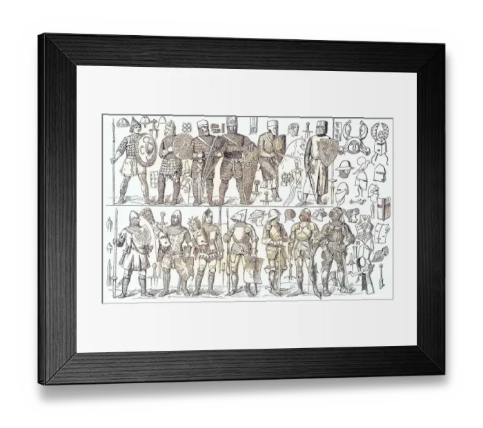 Framed Print : Digitally restored, Die Entwicklung der verschiedenen Schutzwaffen und Trutzwaffen im Mittelalter