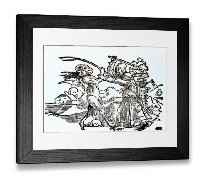 Framed Print : Digitally restored, Old woman in battle with the devil