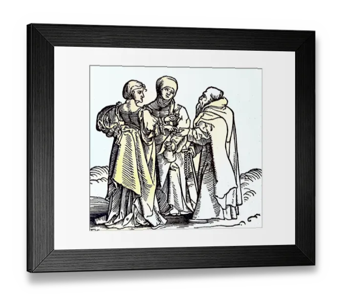 Framed Print : Digitally restored, Der Bettelmoench bettelt um zwei Frauen