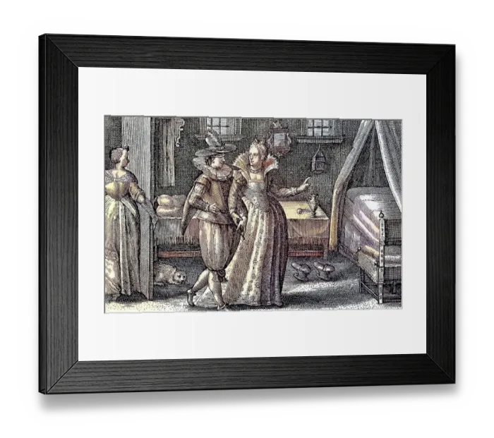 Framed Print : Die Verfuehrung, copper engraving by Crispin de Passe