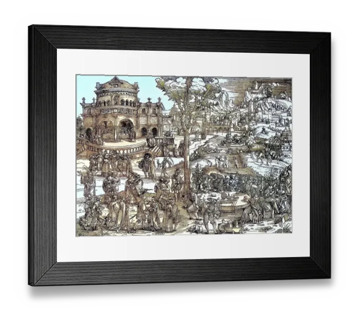 Framed Print : Die Freuden des Lebens, Holzschnitt von H