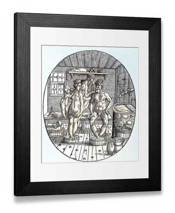 Framed Print : Situation in a Bathing house in the 16th century Framed Print : Situation in a Bathing house in the 16th century