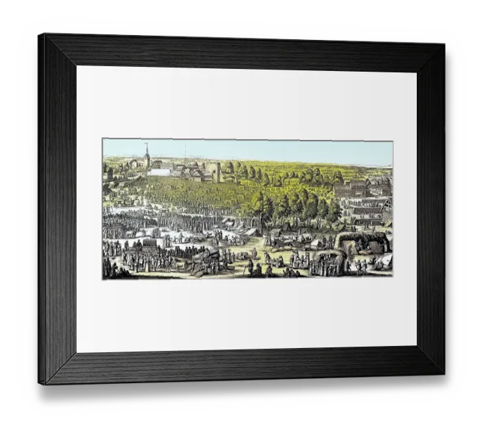Framed Print : Lage des Dorfes Hornhausen mit seinen Heilquellen im Jahre 1646