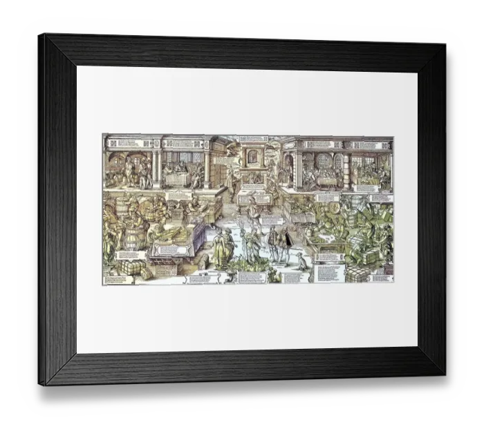 Framed Print : Situation in einer deutschen Handelsstadt im Mittelalter