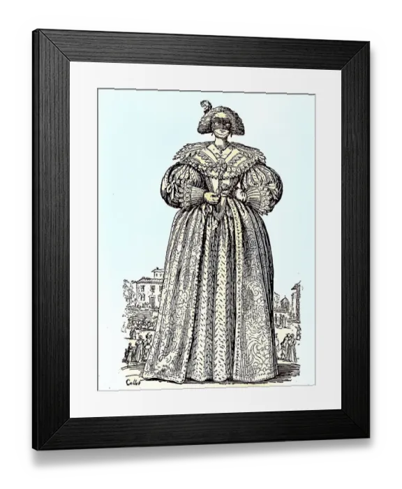 Framed Print : Fashion image of a masked lady from the 17th century Framed Print : Fashion image of a masked lady from the 17th century