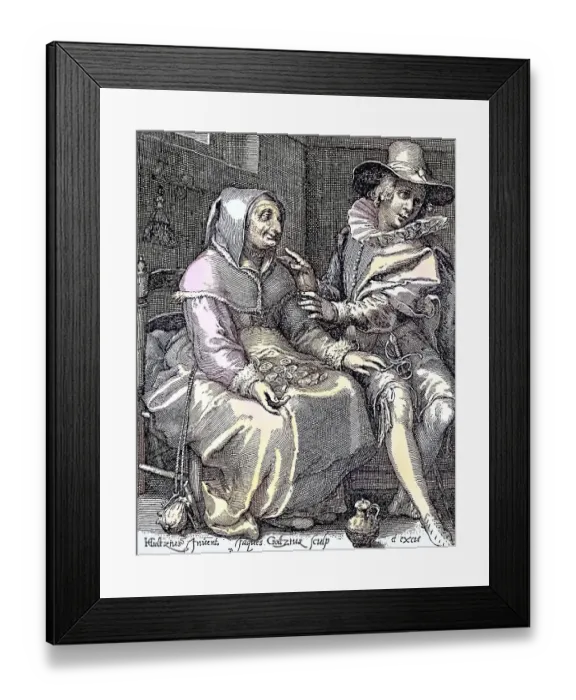 Framed Print : Satire on an old woman in love