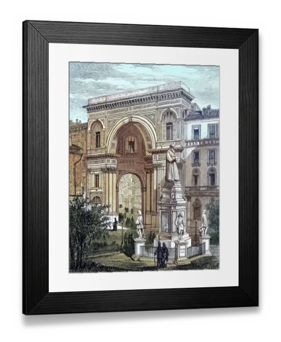 Framed Print : The monument of Leonardo da Vinci in front of the entrance to the Victor Emanuel Gallery in Milan Framed Print : The monument of Leonardo da Vinci in front of the entrance to the Victor Emanuel Gallery in Milan