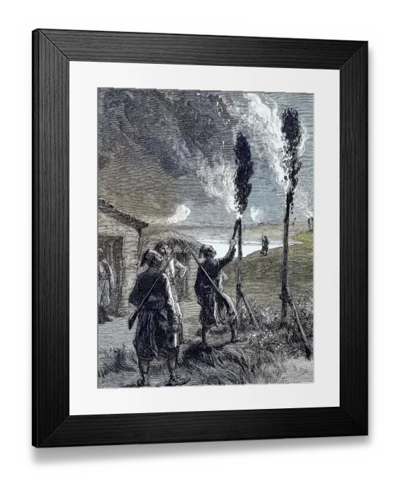 Framed Print : Fire signals of the Turks on the banks of the Danube