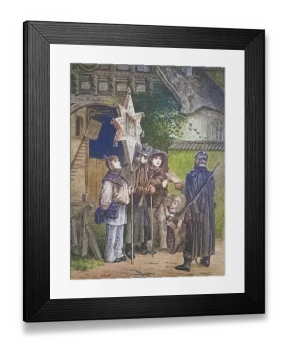 Framed Print : Gendarme checks the three kings to see if they have permission to parade through the streets in disguise