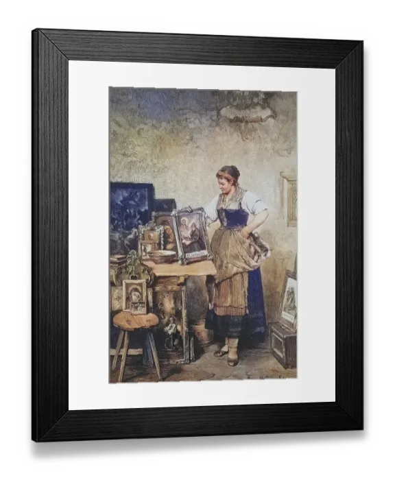 Framed Print : Patron saints, woman with framed pictures of various saints