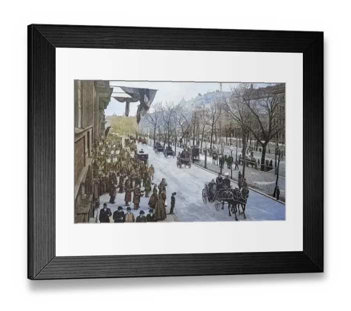 Framed Print : The Emperor leaving in a horse-drawn carriage in the street Unter den Linden in Berlin