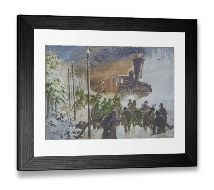 Framed Print : Train is stuck in the snow and is being shovelled free Framed Print : Train is stuck in the snow and is being shovelled free