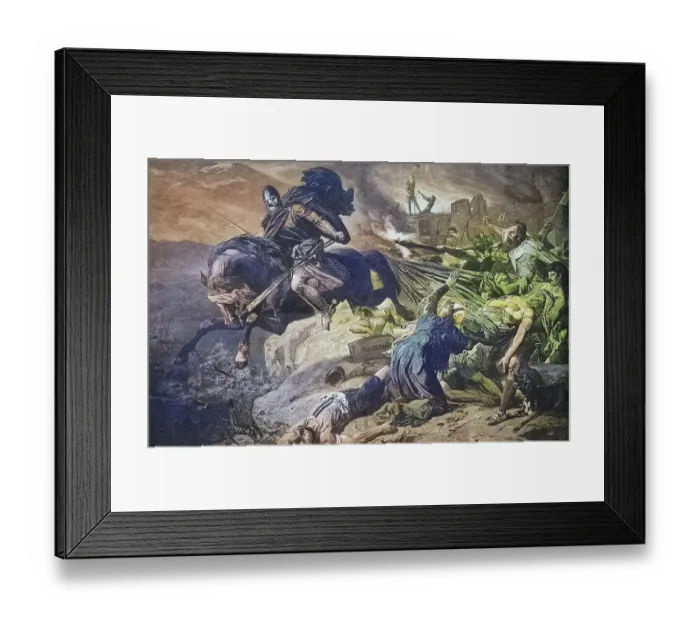 Framed Print : Der letzte Ritter von Hohen-Realta stuerzt sich in den Abgrund der Via Mala Framed Print : Der letzte Ritter von Hohen-Realta stuerzt sich in den Abgrund der Via Mala