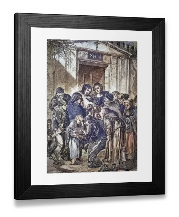 Framed Print : Poverty, hunger, hardship, soup distribution in front of a monastery in Vienna