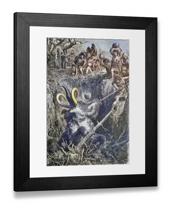 Framed Print : Stone Age, mammoth hunt of the European cave people