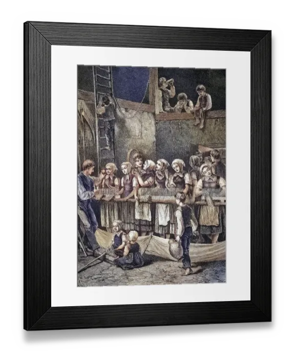 Framed Print : Women working flax in the Vogel Mountains