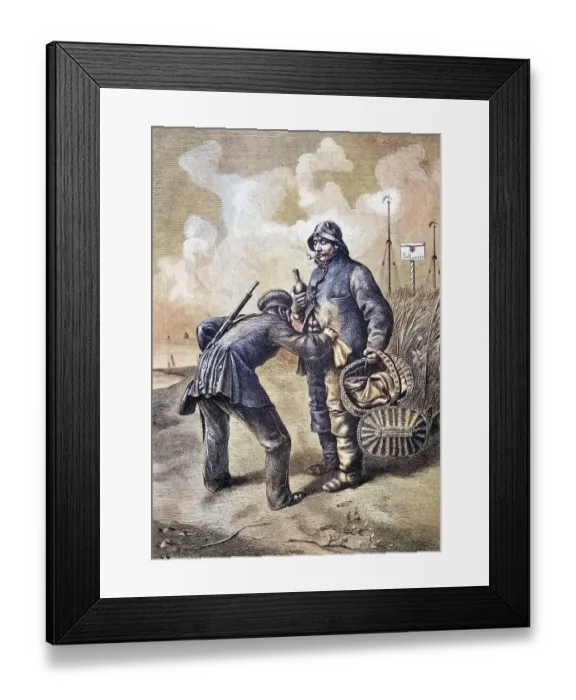Framed Print : Customs officer searching a local fisherman for jewellery under his clothes