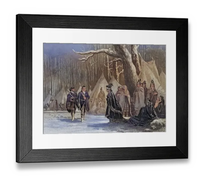 Framed Print : Washington and Gist visit the Indian Queen Alliquippa