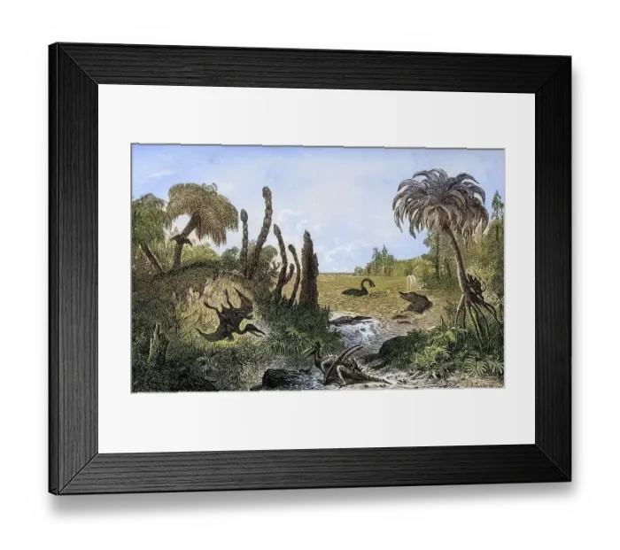 Framed Print : Jurassic landscape. Print from the 1870s