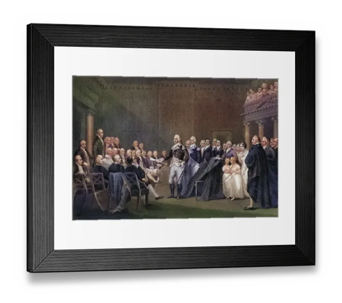 Framed Print : Washington resigns from office on 23 December 1783 in Annapolis Framed Print : Washington resigns from office on 23 December 1783 in Annapolis