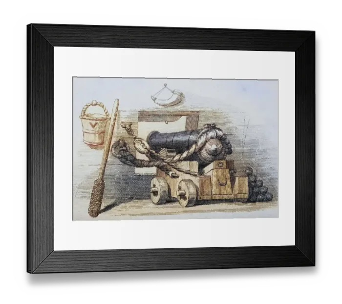 Framed Print : Cannon with cannonballs, c. 1810 Framed Print : Cannon with cannonballs, c. 1810