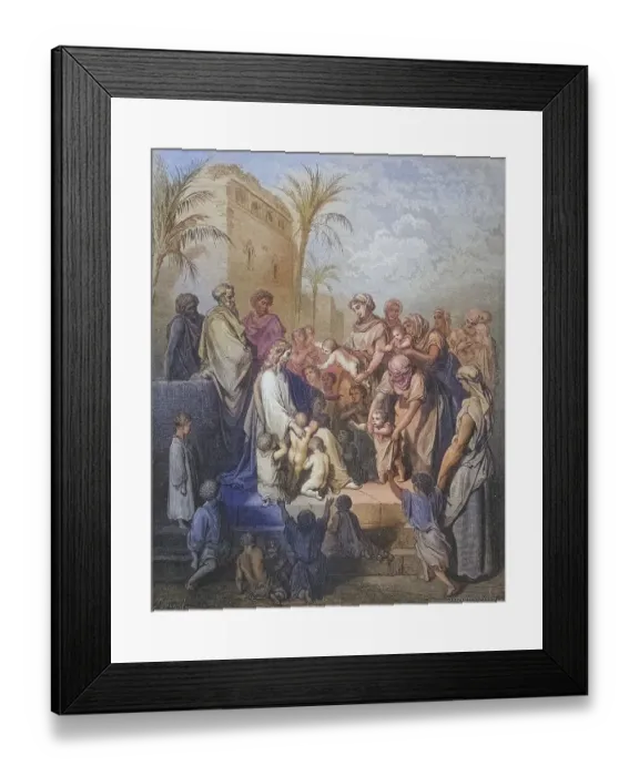 Framed Print : Engraving from the Dore Bible on Mark 13 to 16: Jesus blesses the children by Gustave Dore