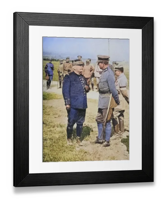 Framed Print : The national heroes of France and Belgium: a meeting at the front between General Joffre (left) and King Albert