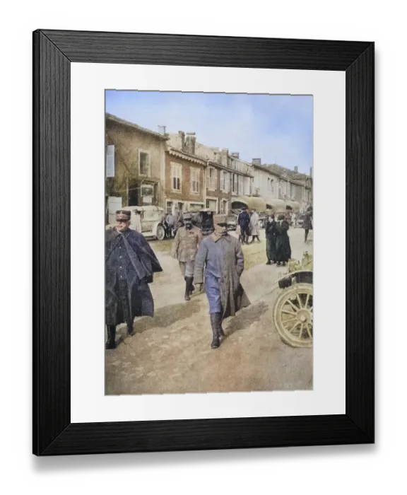 Framed Print : The defender of Verdun: General Petain (centre) on foot with General Joffre on his right