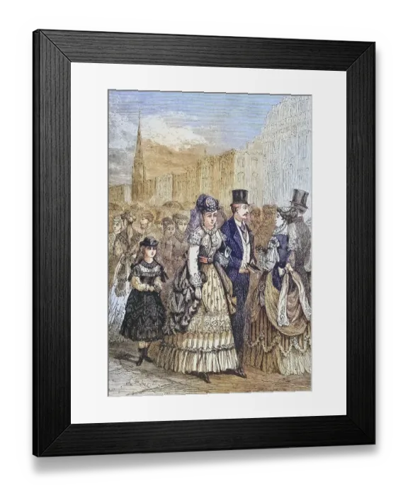 Framed Print : Strolling crowd on Fifth Avenue in New York in the 1870s